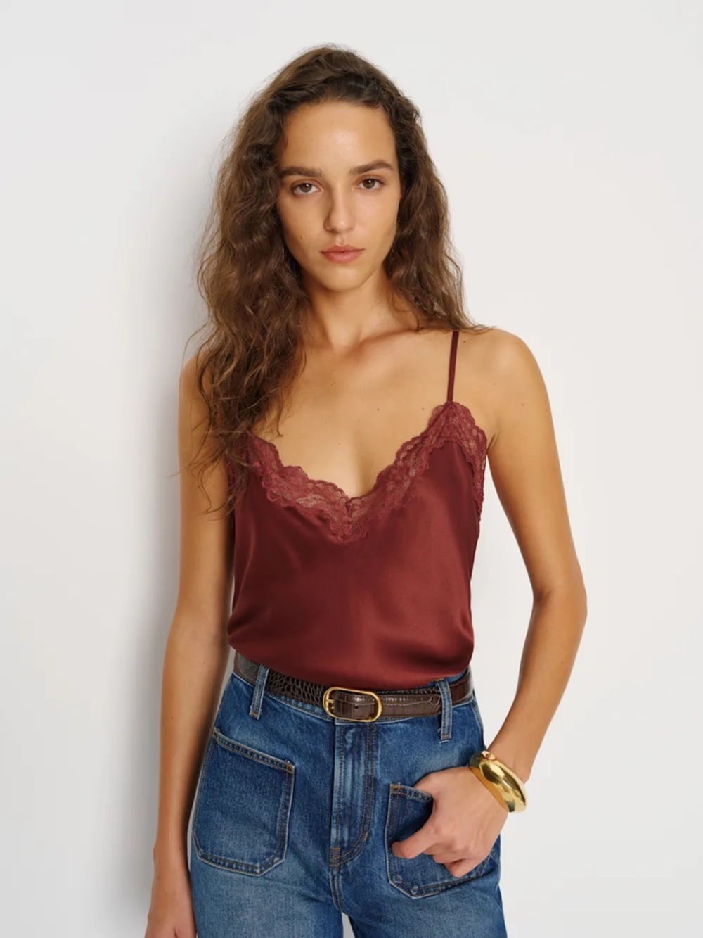 REFORMATION Teddy Silk Top in Romance Lace XS